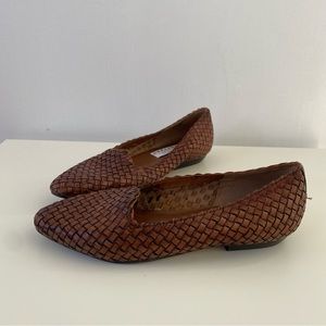 Vintage Woven Leather Loafers Slides Chestnut Brown